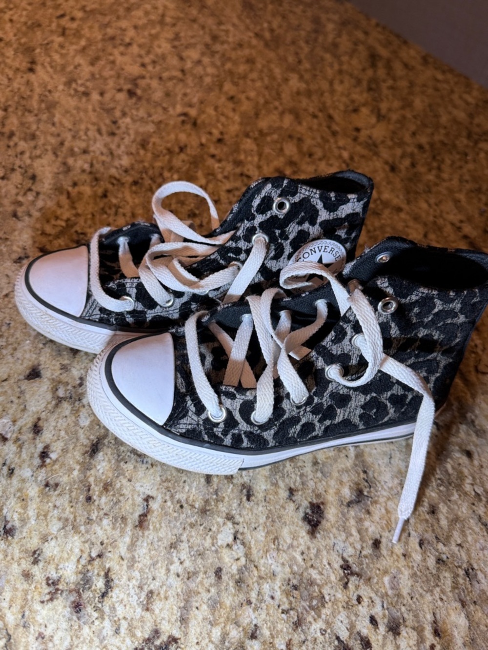 Converse Kids Black and White Leopard Print High-Top Sneakers